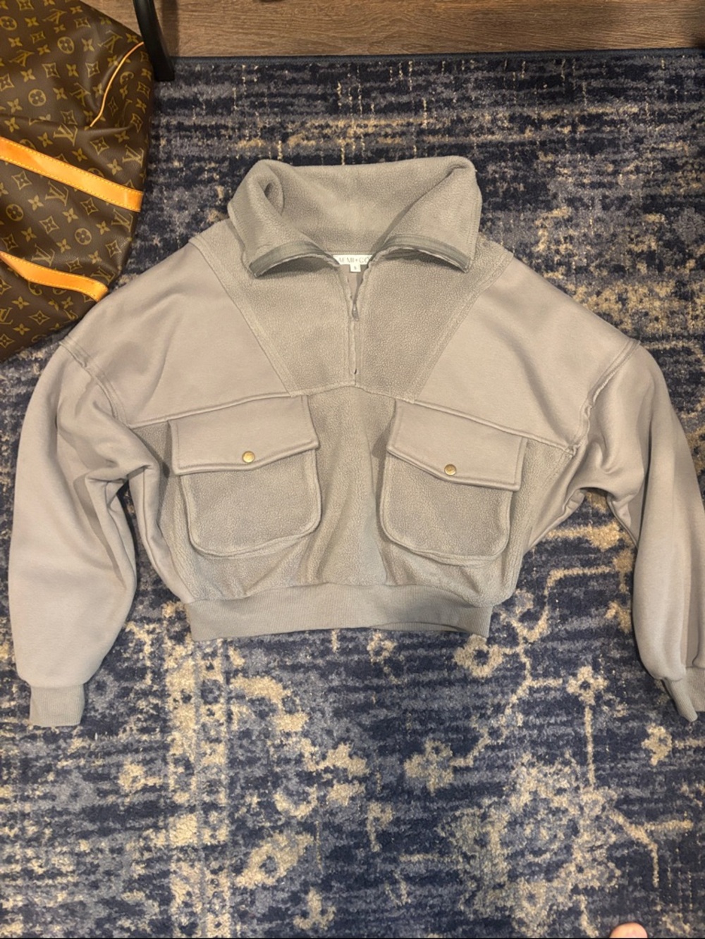Cropped Quarter-Zip Utility Jacket - Gray